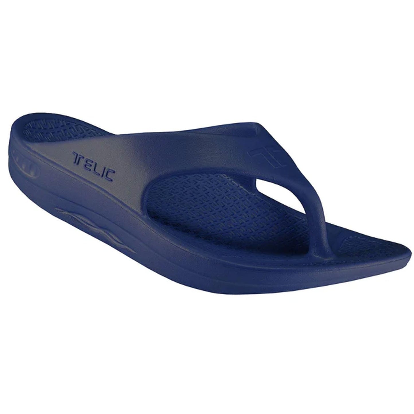 Telic Unisex Energy Made in USA Pillow-Soft, Supportive, Lightweight, Waterproof Arch Support Flip Flops for Beach & Pool, Deep Ocean