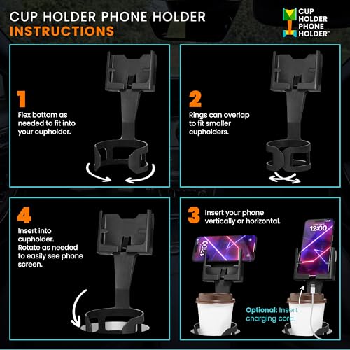 CUP HOLDER PHONE HOLDER Smartphone Mounts for Cars or Trucks Made in USA by Cell Phone Seat, Universal Fit Including iPhone, Samsung, Android Cellphones, Hands-Free Compliant Cradle