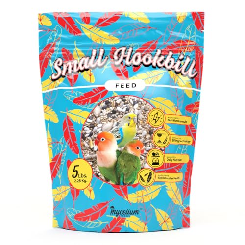 Mycelium Small Hookbill Feed (5 LBS) | Organic, Non‑GMO Bird Food for Cockatiels, Conures & Lovebirds | Filler‑Free with Hulled Seeds | Daily Energy, Skin & Feather Support | Made in USA