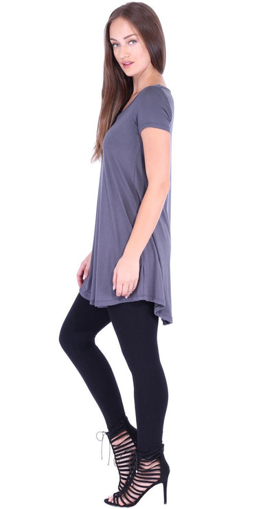 Popana Womens Short Sleeve Summer Tunic Tops to Wear with Leggings Loose Fit Made in USA Slate