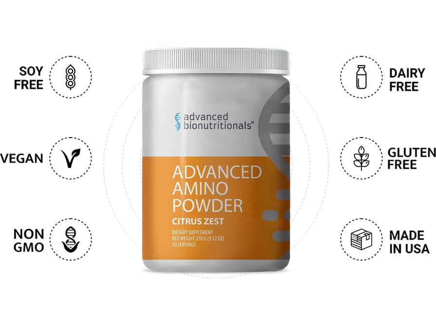 Advanced Bionutritionals – Advanced Amino Powder, Amino Acid Supplement, Build Muscle, Post Workout Recovery, Energy,Non-GMO, Gluten Free, Dairy Free, Vegan (30 Servings) (9.52oz, Citrus Zest)