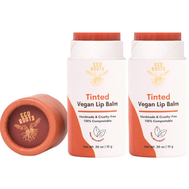 Tinted Lip Balm 2 Pack - Organic and Vegan Lip Moisturizer - Cruelty-Free, Eco-Friendly - Plastic-Free with Compostable Packaging - Made in USA Lip Balm Set