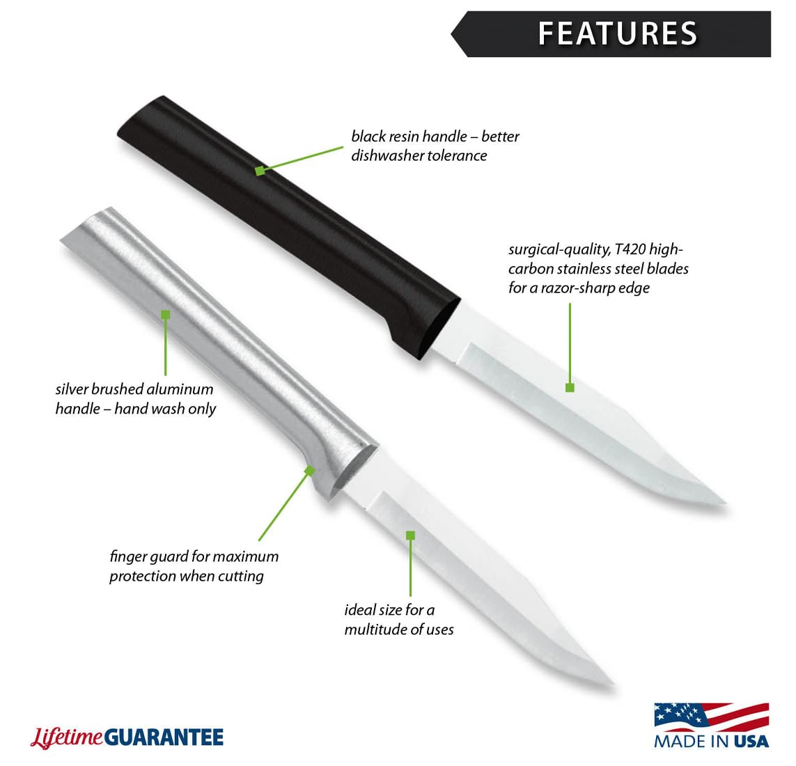 Rada Cutlery Regular Paring Knife (R101), 3.25" Stainless Steel Hollow Ground Blade, Made in USA, Made in USA, Silver Handle