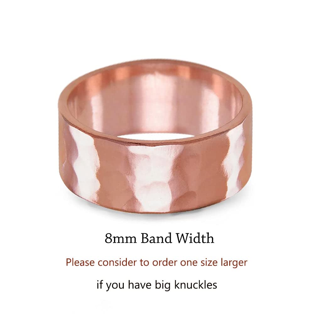 IVY & BAUBLE Uncoated Hammered Solid Copper Ring Band for Men & Women | Made In USA | 8mm |Size 7