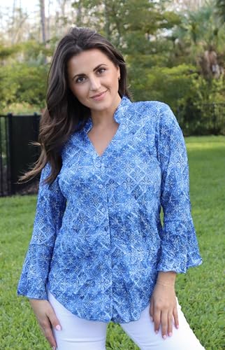 SNO SKINS Spring/Summer Collection Designer Print Crinkle Sweetheart Top with Stand Collar (Tile)