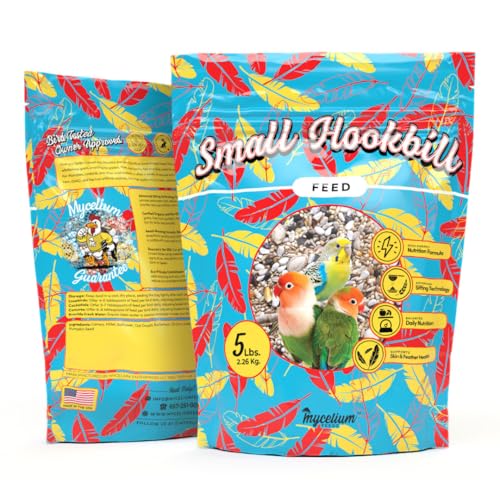 Mycelium Small Hookbill Feed (5 LBS) | Organic, Non‑GMO Bird Food for Cockatiels, Conures & Lovebirds | Filler‑Free with Hulled Seeds | Daily Energy, Skin & Feather Support | Made in USA