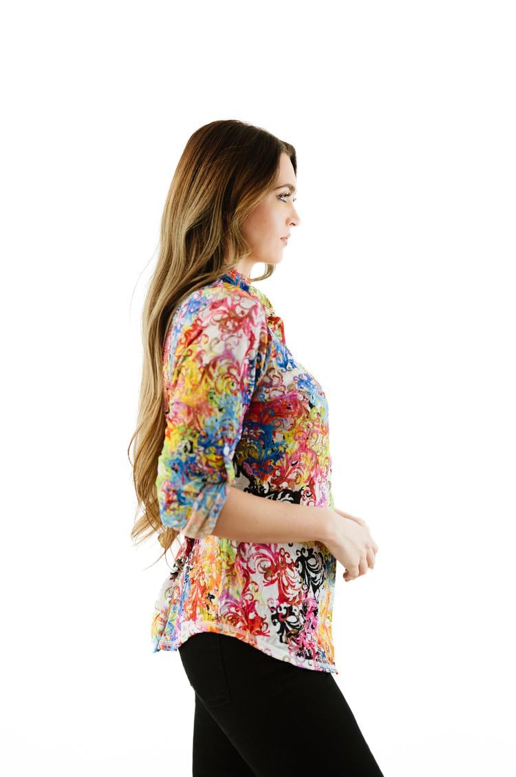 SNO SKINS Spring/Summer Collection Designer Print Crinkle Button-Down Shirt (Antiquity)
