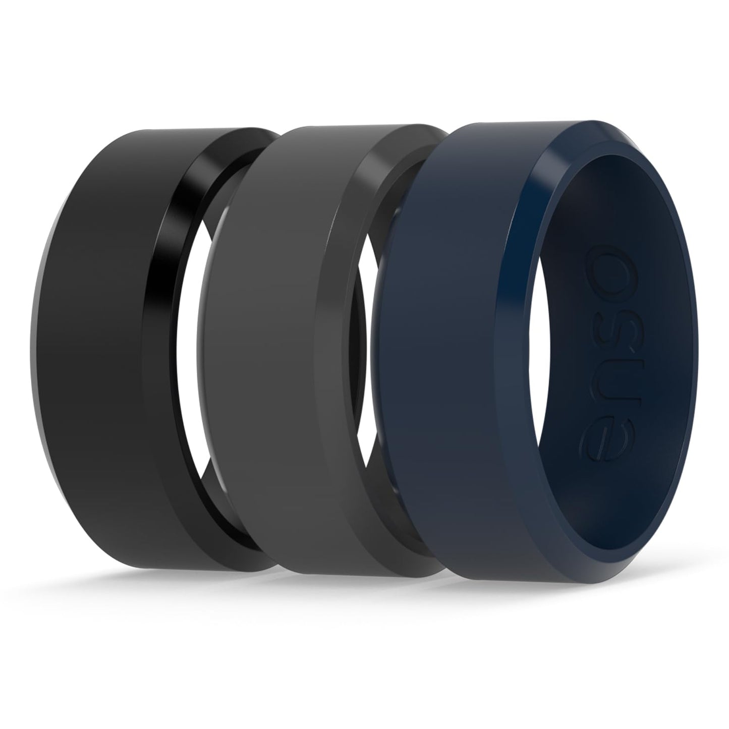 Enso Rings Bevel Classic Silicone Wedding Ring – Hypoallergenic Unisex Wedding Band – Comfortable Band for Active Lifestyle - Obsidian/Slate/Navy