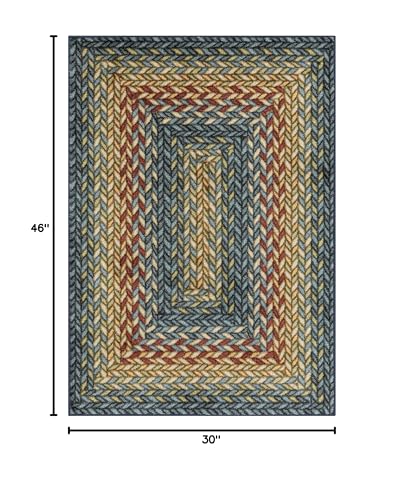 Maples Rugs Marion Bohemian Braid Design Print Area Rug – Made in USA – Washable,Non Slip Indoor Carpet for Entryway,Foyer, Kitchen, and Bathroom, 2'6 x 3'10, Multi-Color