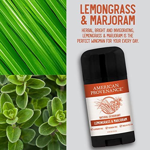 American Provenance All Natural Deodorant for Men and Women - Aluminum Free Deodorant that Lasts All Day - Made in the USA with Essential Oils & Cruelty Free - Lemongrass & Marjoram (1 Pack)