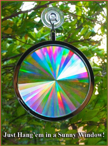 Rainbow Symphony- Rainbow Window Suncatcher, Axicon Prism Pattern, with Bonus Rainbow on Board Sun Catcher, Made in USA