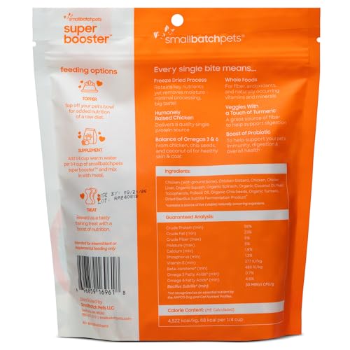 smallbatch Freeze Dried Dog Treats, Superfood Food Topper Chicken Bites for Dogs & Cats, Probiotics, Organic Ingredients, High Protein, Grain Free Healthy Treat Food Topper, Made in The USA, 7 oz Bag
