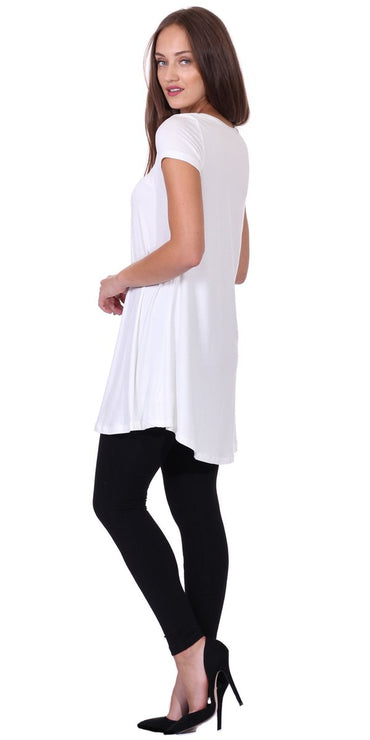 Popana Womens Short Sleeve Summer Tunic Tops to Wear with Leggings Loose Fit Made in USA Pearl