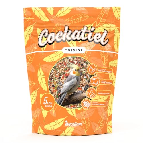 Mycelium Cockatiel Cuisine (5 LB Bag) | Organic Bird Seed w/Fruits, Veggies & Added Vitamins | Immune-Supporting, Nutrient-Rich Daily Blend for Cockatiels | Non-GMO, No Fillers, Made in USA