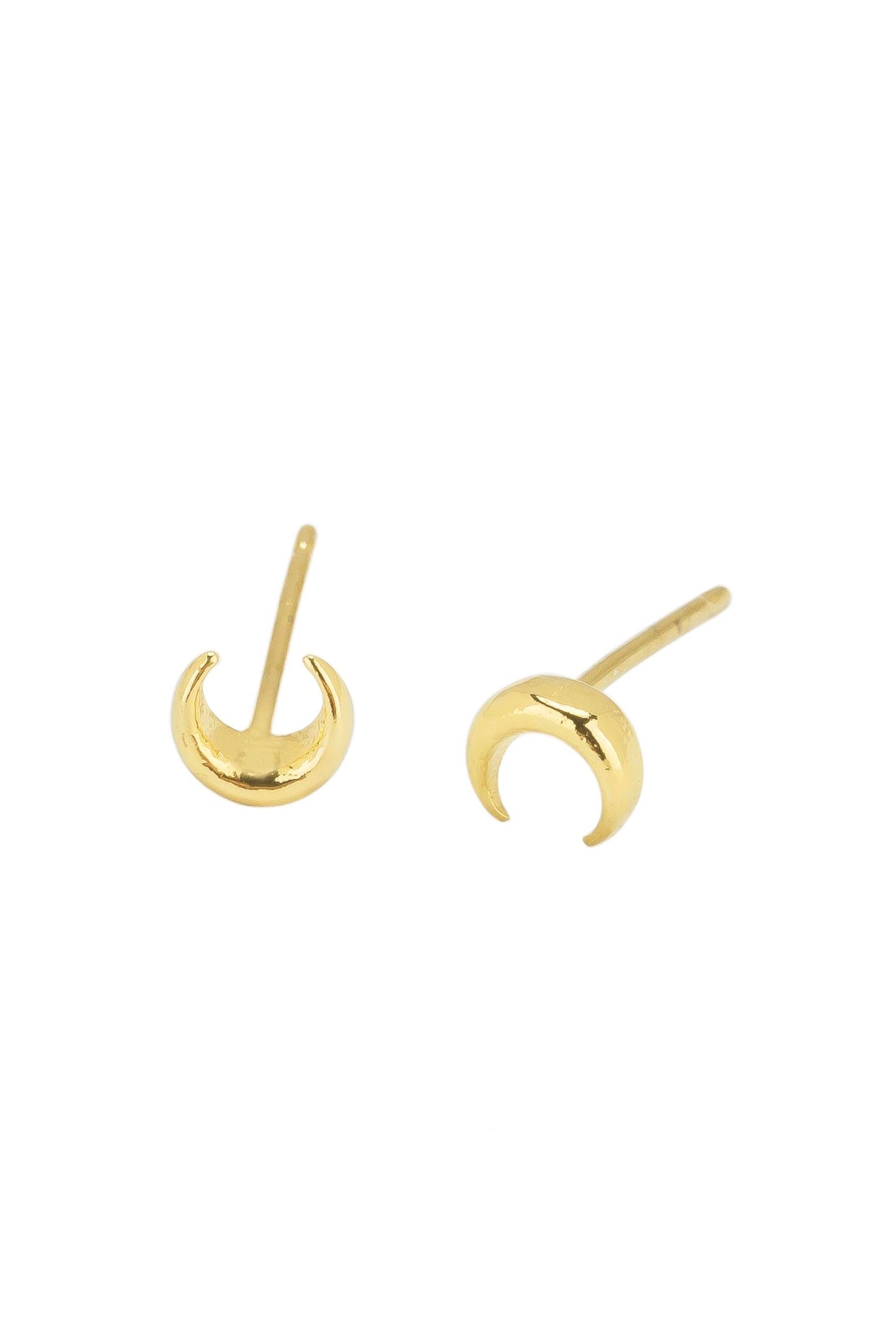 Dainty Gold Moon Stud Earrings Handmade by Katie Dean Jewelry