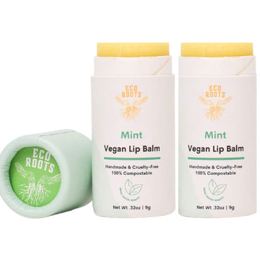 Mint Scent Lip Balm 2 Pack - Organic and Vegan Lip Moisturizer - Cruelty-Free, Eco-Friendly - Plastic-Free with Compostable Packaging - Made in USA Lip Balm Set