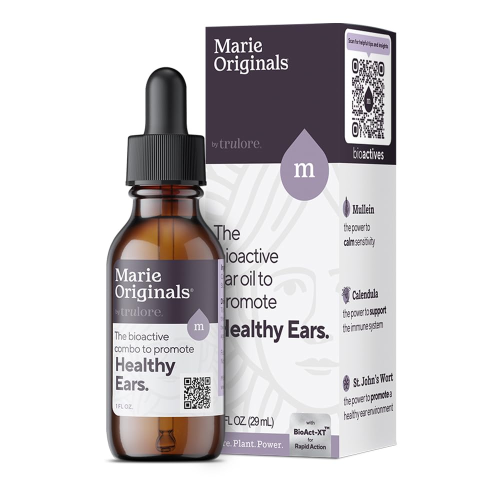 Marie Originals Natural Ear Oil Drops | Mullein Garlic Oil Ear Drops for Infection Prevention, Herbal Ear Ache Drops for Adults, Kids & Pets, Soothes Ear Pain & Wax Removal, Earache Remedies (1 Pack)