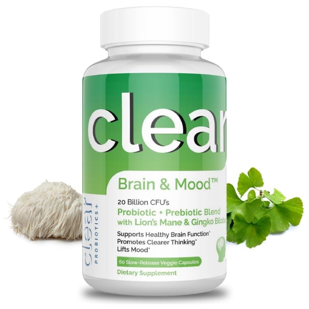 Brain Supplement for Memory, Brain Fog, Focus, Mood & Concentration & Cognitive Function - Lion’s Mane Supercharged with Ginkgo Biloba & Two Probiotic Strains (60 Count - 1 Month Supply)