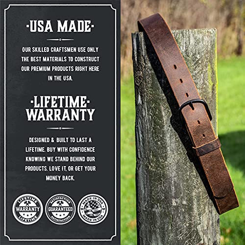 Main Street Forge Bootlegger Leather Belt | Made in USA | Brown with Black Buckle - 40