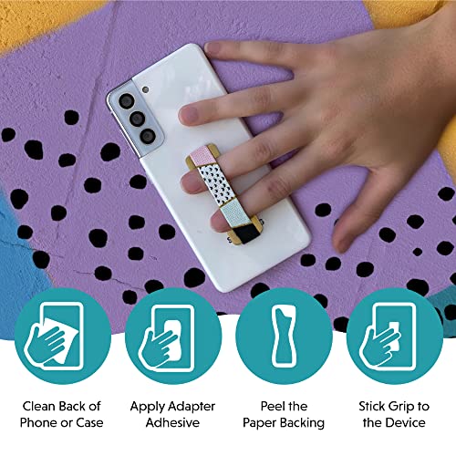 LOVEHANDLE Universal Phone Grip for Smartphones & Mini Tablets - Phone Holder for Hand - Wireless Charging Compatible - Made in The USA - Black Elastic Strap with Gold Base