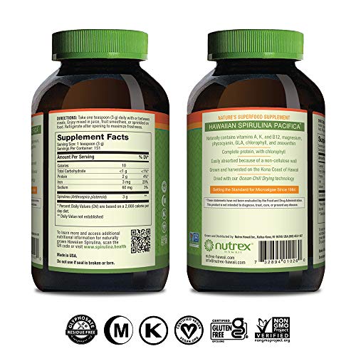 Nutrex Hawaii, Pure Hawaiian Spirulina Powder, Vegan, Supports Immune System, Heart, Cells and Energy, 16 Ounce