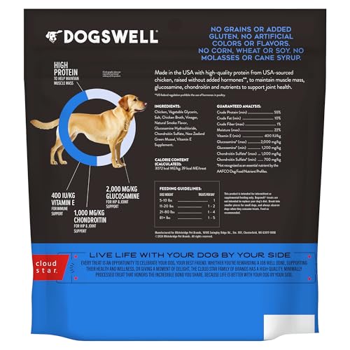 Dogswell Jerky Hip and Joint Dog Treats Grain Free Made in USA Only, Glucosamine and Chondroitin, 24 oz Chicken