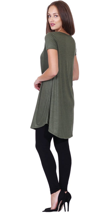 Popana Womens Short Sleeve Summer Tunic Tops to Wear with Leggings Loose Fit Made in USA Olive