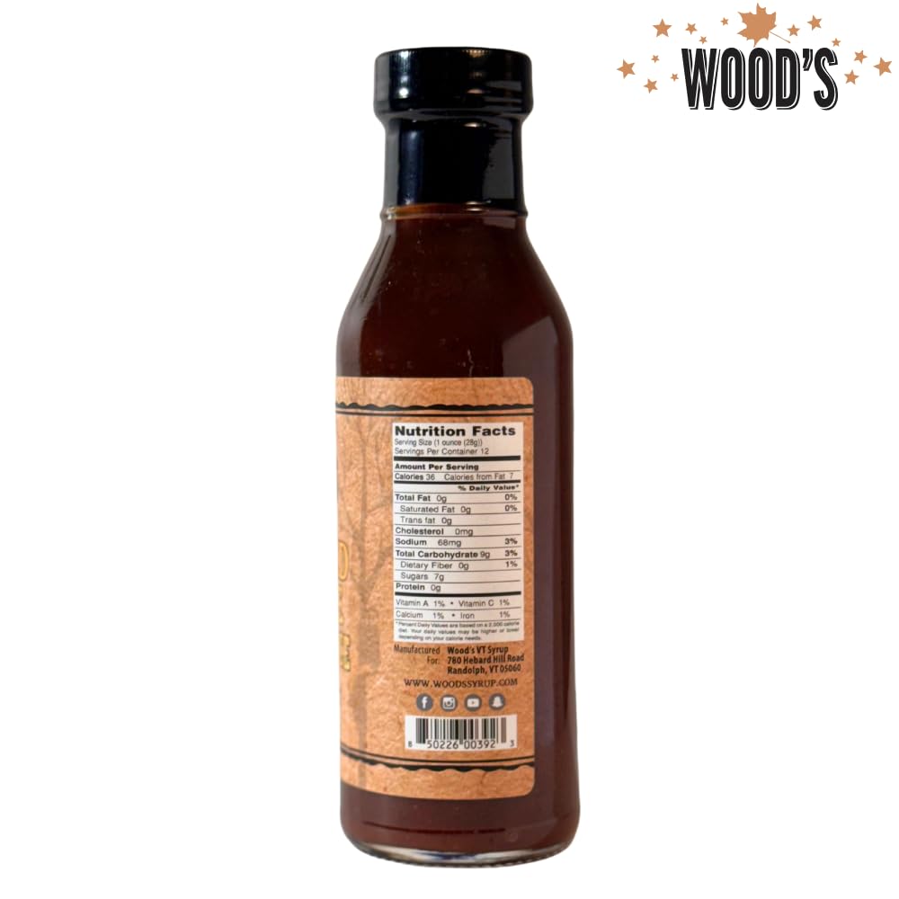 Wood’s Smoked Maple BBQ Sauce – Sweet & Smoky Small-Batch Barbecue Sauce Made with Real Vermont Maple Syrup | Bold Flavor with a Peppery Kick | All-Natural, No High Fructose Corn Syrup | 12 oz