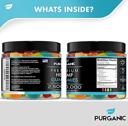 Purganic Hemp Gummies - Made in USA - 100% Natural and Tasty Fruit Flavors - 100ct