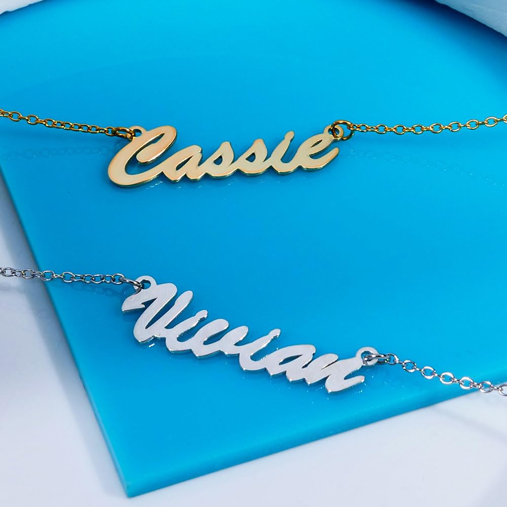 PicturesOnGold.com Custom Name Necklace For Women Personalized in Stainless Steel Personalized with any Name or Word (Stainless Steel Script)