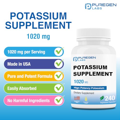 Puregen Labs Potassium Bicarbonate Supplement 1020 mg | Non-GMO | Gluten Free | Made in USA | 240 Vegetarian Capsules