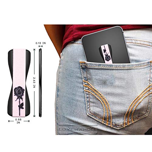 LOVEHANDLE Universal Phone Grip for Smartphones & Mini Tablets - Phone Holder for Hand - Wireless Charging Compatible - Made in The USA - Black Rose