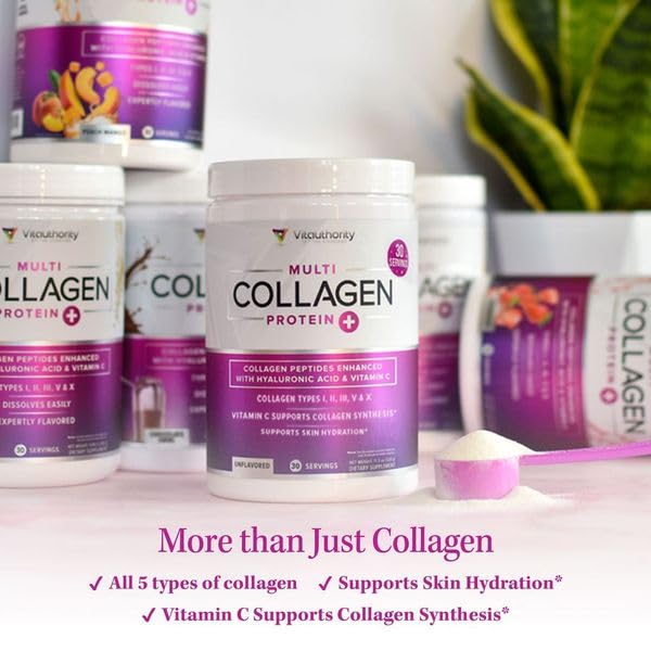 Multi Collagen Peptides Powder for Women - Hydrolyzed Flavored Collagen Powder for Women with Types I II III V & X Vitamin C & Hyaluronic Acid for Hair Skin and Nails (Pina Colada) - 30 Servings