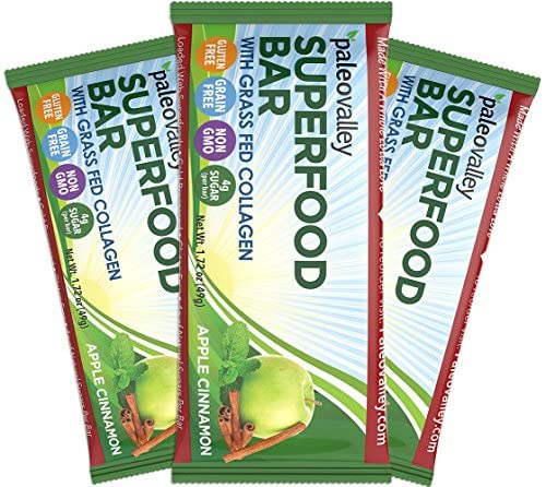 Paleovalley: Superfood Bars with Grass Fed Bone Broth Protein - Apple Cinnamon - 12 Bars - All Organic Ingredients with 10 Antioxidant-Rich Superfoods - No Gluten, Grains, Soy or Added Sugar