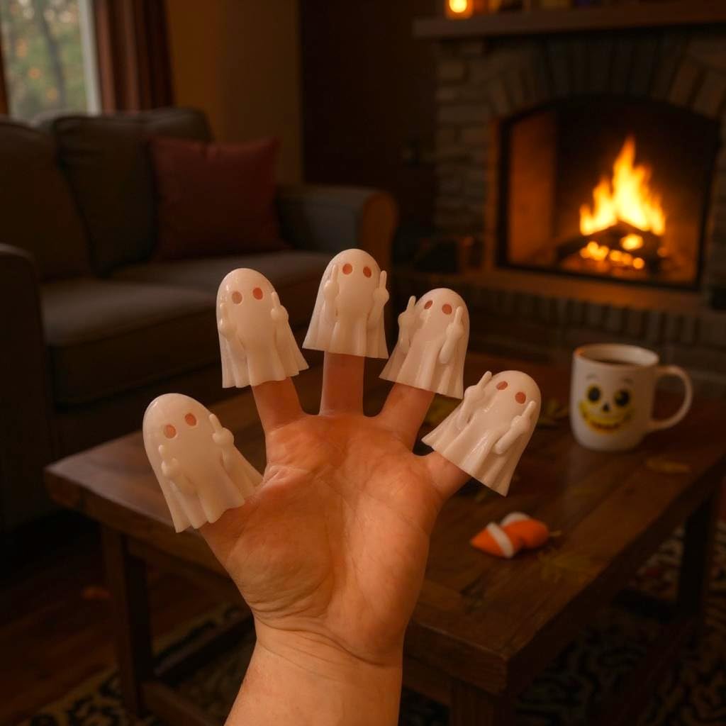 Colonial Depot Finger Flip Off Ghost Figurines, 5 Pack, Funny Halloween Decor Gag Gift, Made in USA