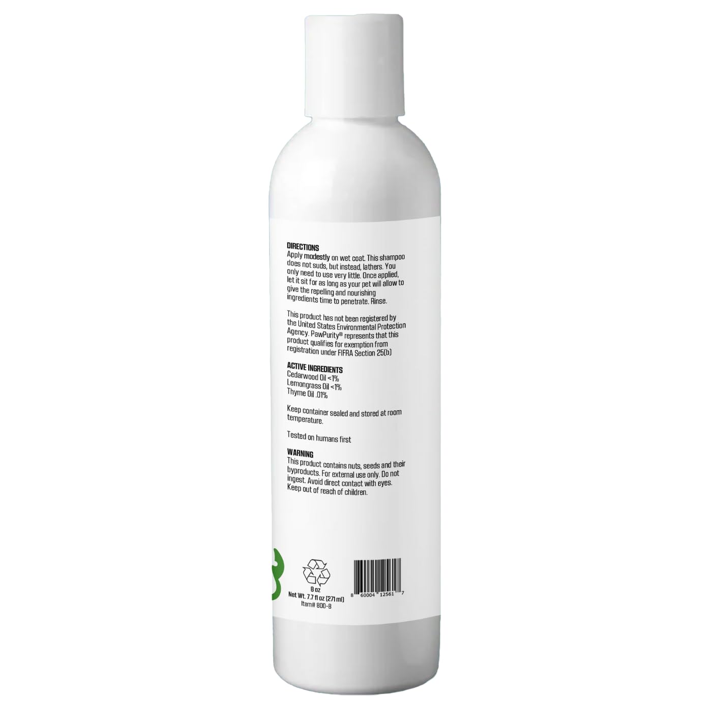 PawPurity Flea/Tick Shampoo, Natural Plant & Mineral-Based Ingredients Only, Improves Dog & Cat Skin & Coat Health, Honeysuckle-Citrus Scent, Eco Friendly Product & Packaging Made in USA (8OZ)
