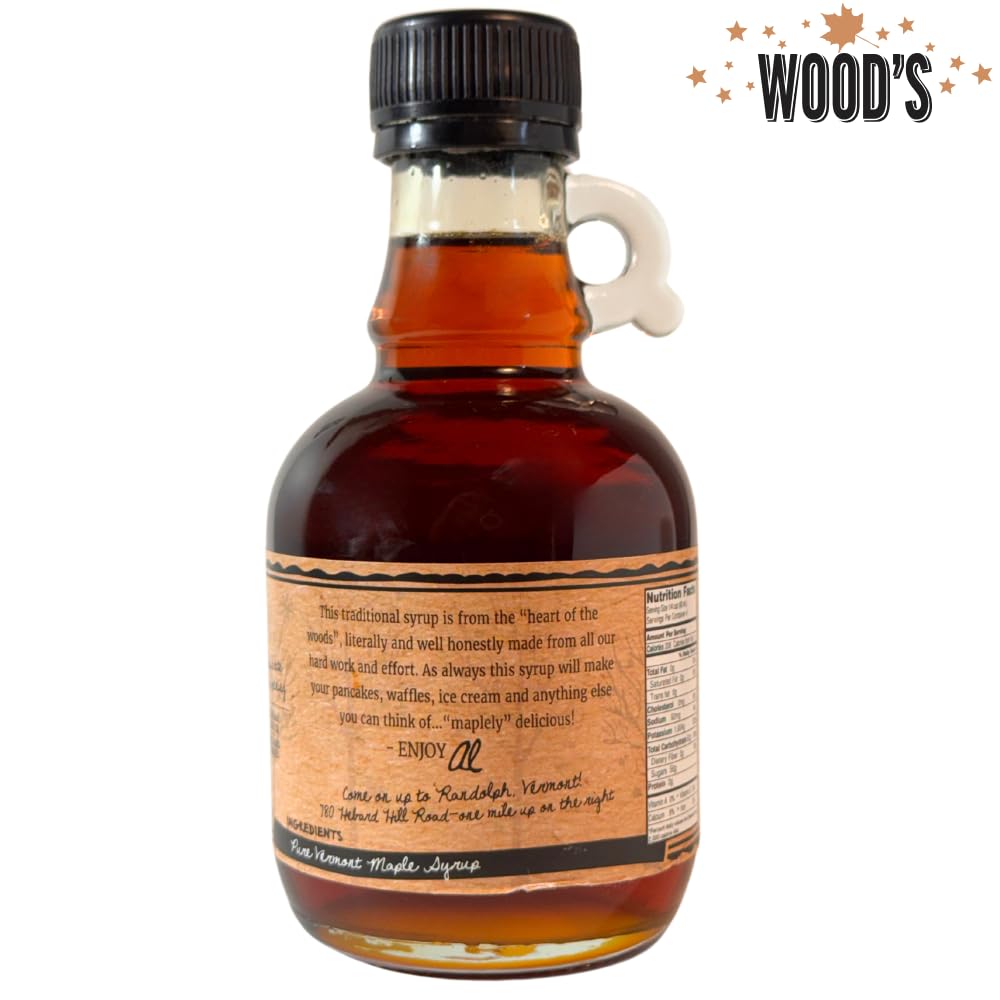 WOOD'S Vermont Maple Syrup – Traditional 100% Pure Maple Syrup | Small-Batch, Vegan Natural Sweetener | Grade A, Robust Taste | Perfect for Pancakes, Coffee, Cocktails & More | 8.45 Fl Oz (250mL)