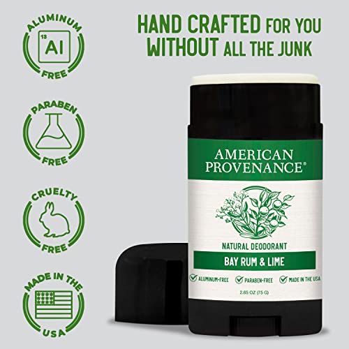 American Provenance All Natural Deodorant for Men and Women- Aluminum Free Deodorant that Lasts All Day - Made in the USA with Essential Oils & Cruelty Free - Bay Rum & Lime (1 Pack)