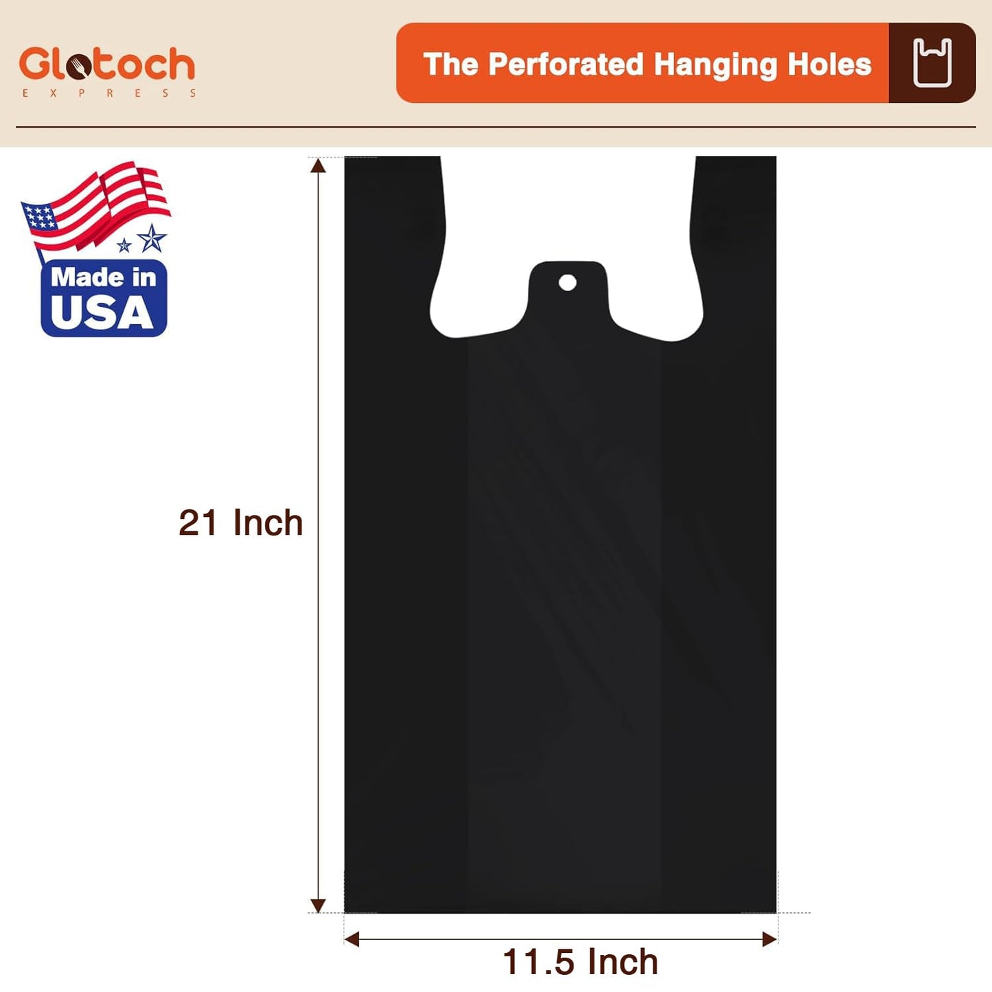 Glotoch 1000 Count Plastic T-shirt Bags Black, 11.5" x 6.5" x 21" Grocery Bags with Handles for Restaurant, Retail, Grocery Store, Takeout, Convenience Stores, Shopping Bag in Bulk