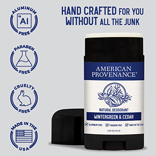 American Provenance All Natural Deodorant for Men and Women - Aluminum Free Deodorant that Lasts All Day - Made in the USA with Essential Oils & Cruelty Free - Wintergreen, Fir, Cedar (1 Pack)