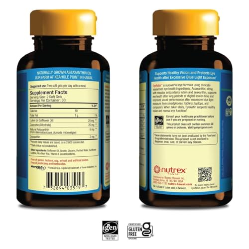 EyeAstin, BioAstin Hawaiian Astaxanthin with Lutein & Zeaxanthin, Supports Eye Health Naturally, 60 Count