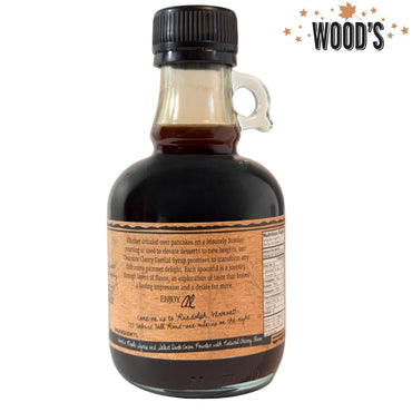 WOOD'S Chocolate Cherry Cordial Infused Maple Syrup – Decadent Vermont Maple Syrup with Dark Cocoa & Succulent Cherries | Small-Batch, All-Natural, Vegan-Friendly Syrup for Breakfast, Desserts & Cocktails | 8.45 Fl Oz