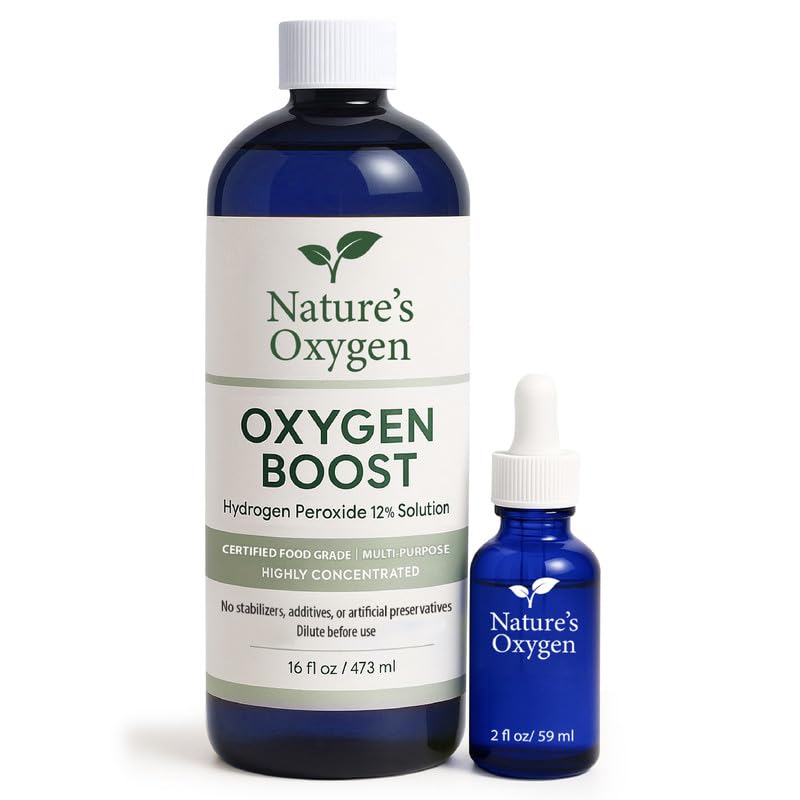 Nature’s Oxygen Food Grade Hydrogen Peroxide 12% Solution, 16 fl oz Pint Bottle with 2 fl oz Dropper, Only H₂O₂ & Water, Highly Concentrated, Made in USA