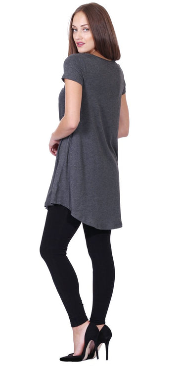 Popana Womens Short Sleeve Summer Tunic Tops to Wear with Leggings Loose Fit Made in USA Charcoal