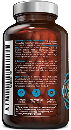100 Billion Probiotics - 15-Strain Probiotic for Women & Men, DRCaps Delayed Release, Prebiotics, L-Glutamine, Apple Pectin, Gut Lining Support, Shelf Stable, Non-GMO, 60 Vegan Capsules for Adults
