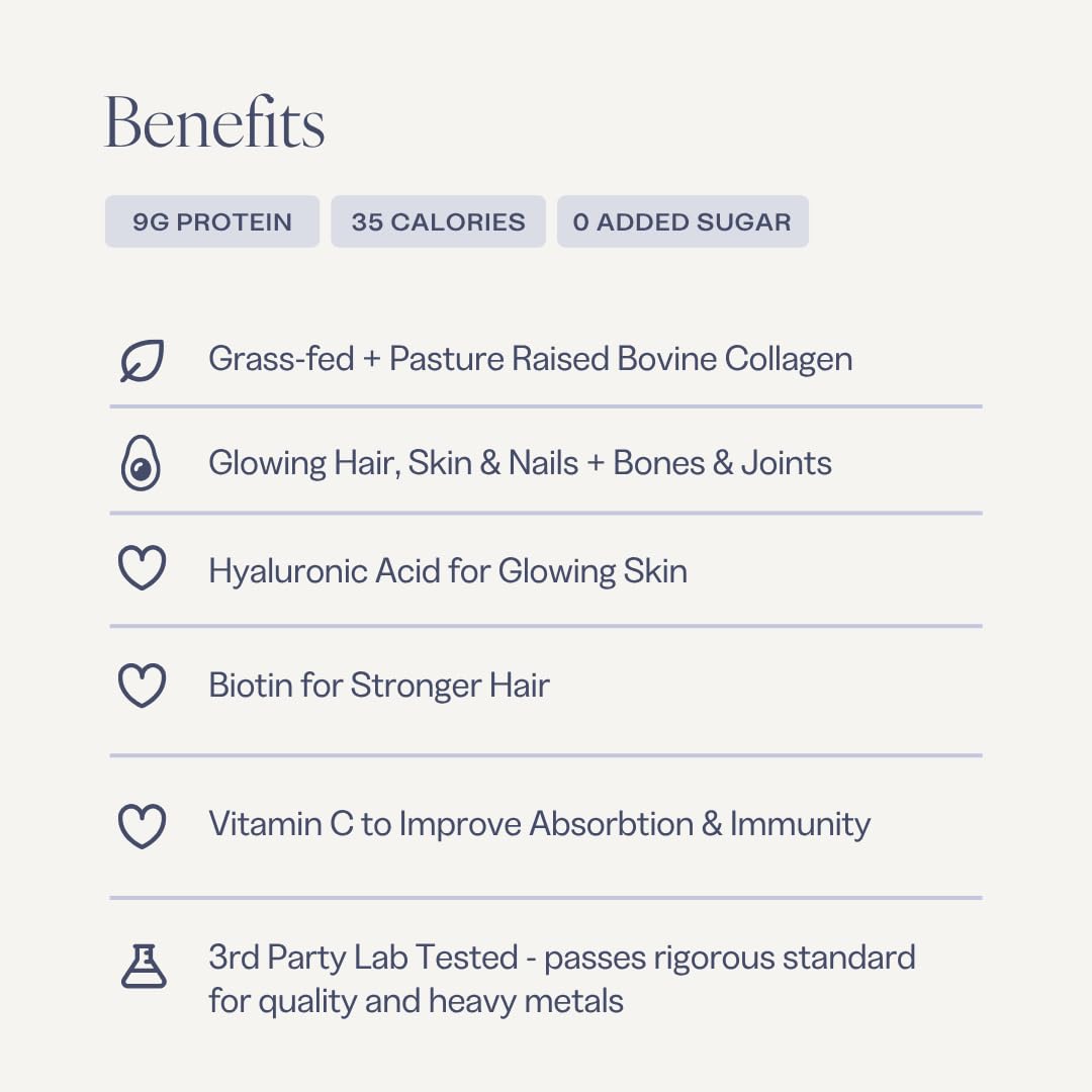 Collagen Powder for Women, Beauty Blend with Vitamin C, Biotin & Hyaluronic Acid, Supports Hair, Skin & Nails, 20 Servings, Grass-Fed Bovine, Unflavored