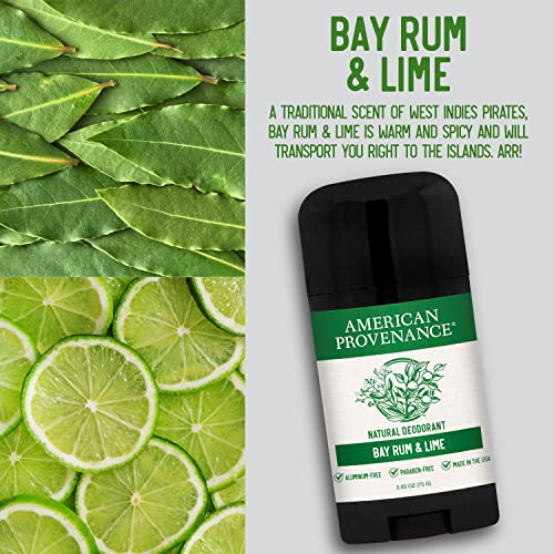 American Provenance All Natural Deodorant for Men and Women- Aluminum Free Deodorant that Lasts All Day - Made in the USA with Essential Oils & Cruelty Free - Bay Rum & Lime (1 Pack)