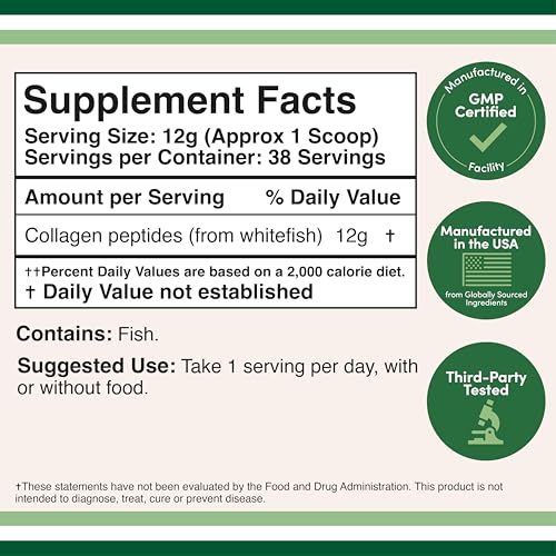 Double Wood Supplements Marine Collagen Powder (1 LB / 16 OZ of Quick Dissolve Marine Collagen Peptides) Wildcaught, Unflavored, Micronized - Scoop Included, No Fillers (38 Servings of 12 Grams Each)