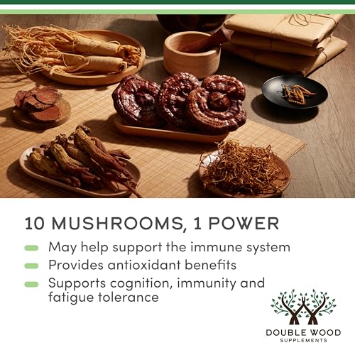 Double Wood Supplements Mushroom Complex Supplement - 1,000mg - 10 Most Essential Mushrooms (Lion's Mane, Reishi, Cordyceps, and More), 120 Capsules