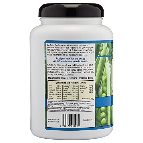 NutriBiotic Pea Protein, 21 Oz | Low Carb Vegan Plant Protein Powder | 100% Grown & Processed in The USA | Deliciously Creamy & BCAA-Rich | Made Without Chemicals, GMOs & Gluten | Keto Friendly